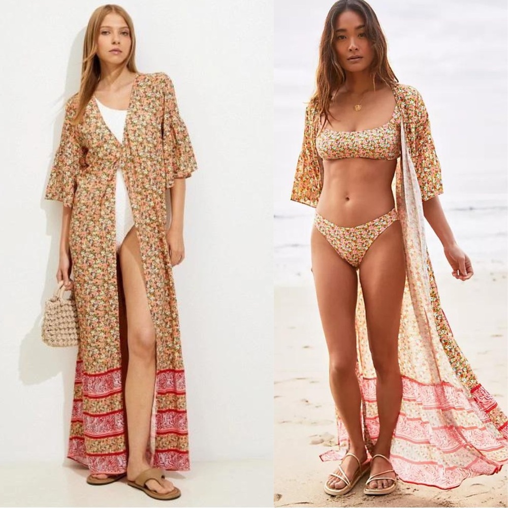Anthropologie Floral and Red Swim Coverup